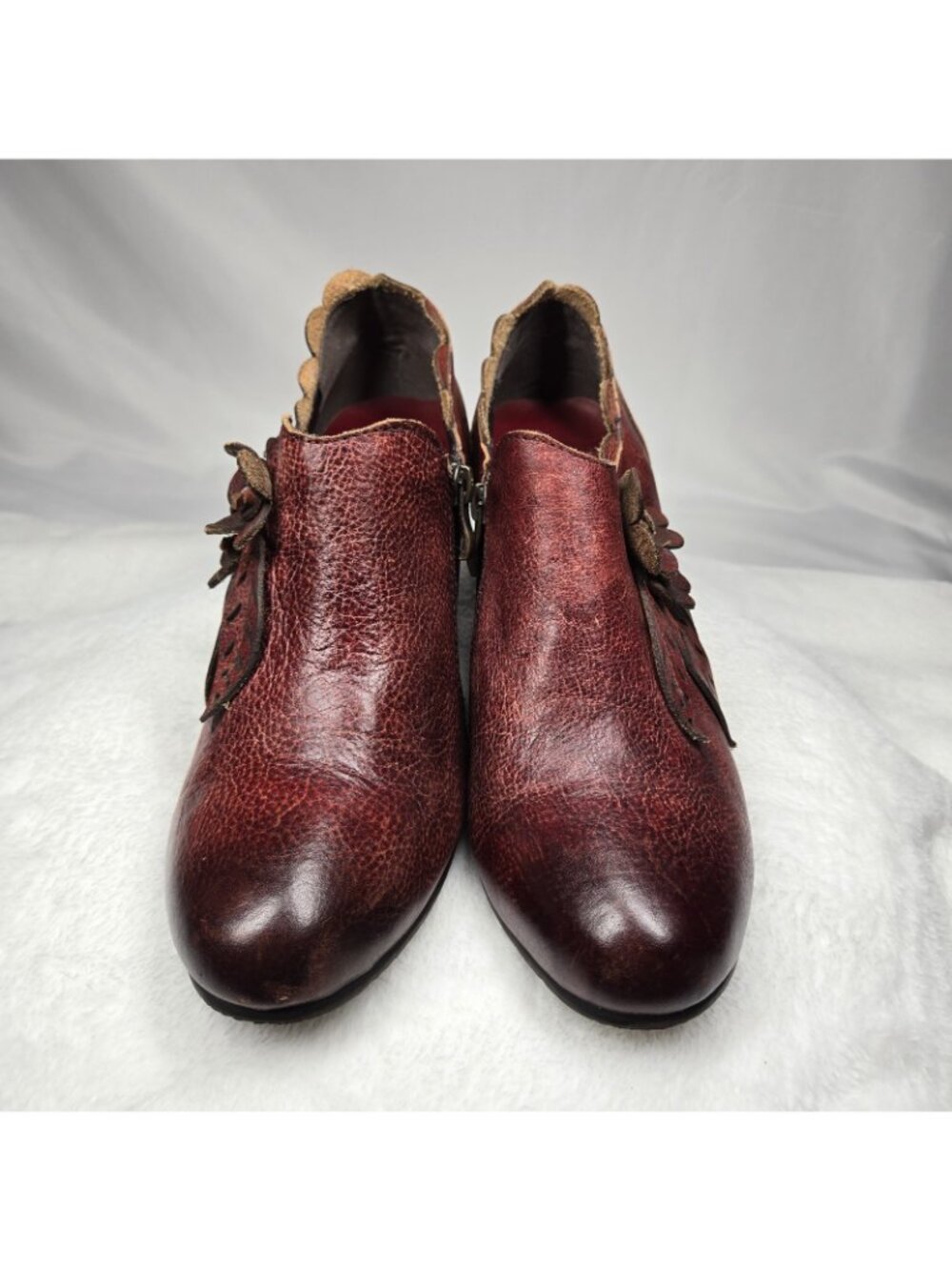 Women's Booties Size 9.5 Boho Western Floral Leather Ankle Brown Tooled Red Shoe - Picture 3 of 9